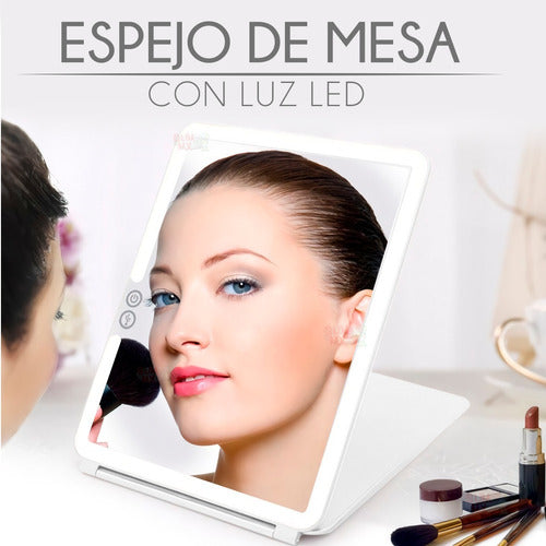 Espejo De Luz Led Touch Recargable Brillo Ajustable 19x25cm