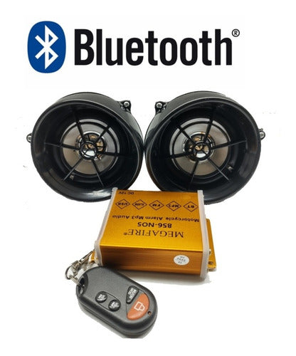 Bocinas Moto Estereo Bluetooth Alarma Usb Amplificador Fm Sd