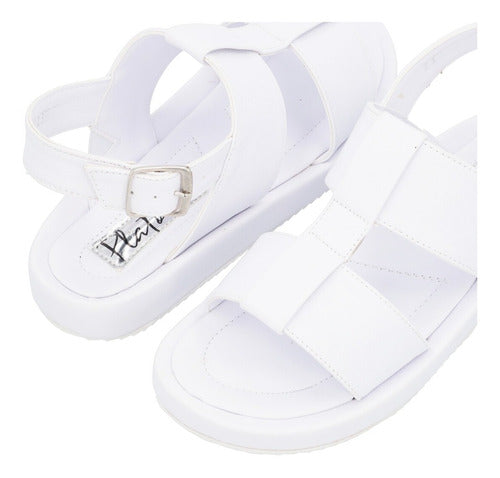 Sandalia Plataforma Baja Con Látigo Color Blanco Para Mujer