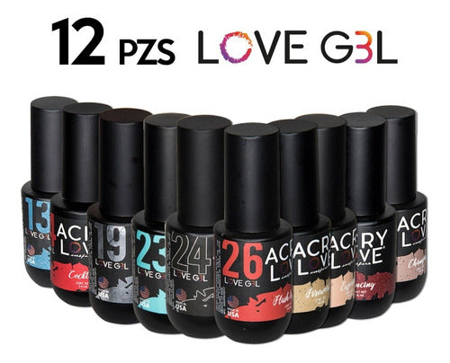 Acry Love Gel  Paquete De 10 Colores Mas Base Y Top 12pz