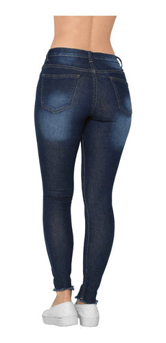 Pantalón Jeans Mujer Mezclilla Azul Desgastado Alta Cintura