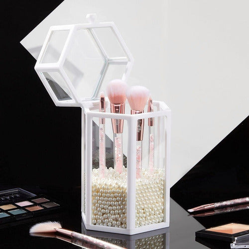Organizadores Brocha De Maquillaje Tocador Caja Con Perlas