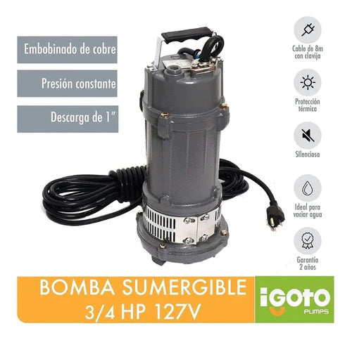 Bomba Sumergible Agua 3/4hp 25m 110lpm Igoto Qdx1.5-25-0.55t
