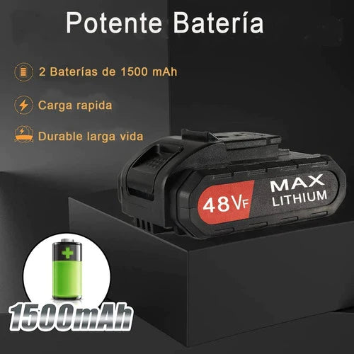 Taladro Inalámbrico Con 2 Batería De Litio 48v Y Accesorios
