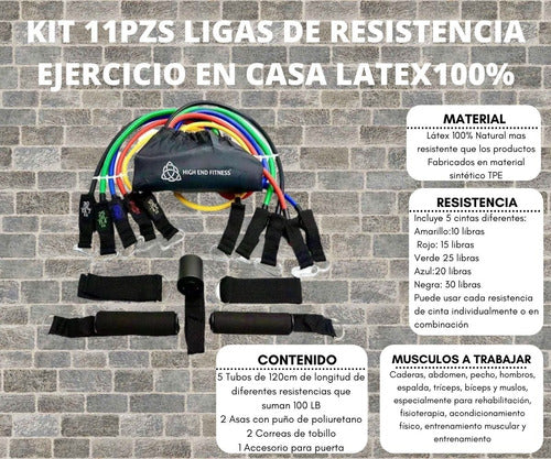 Kit 11pzs Ligas De  Resistencia  Ejercicio En Casa Latex100%