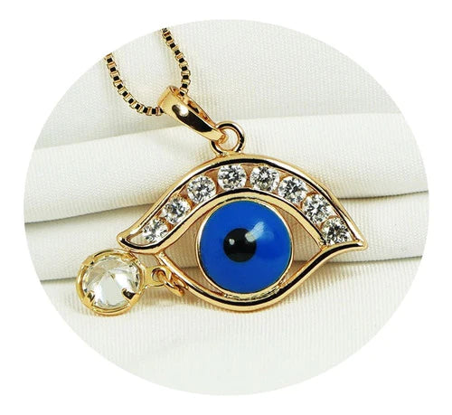 Collar Cadena Dije Ojo De Diamantes Oro18k Eslabón Veneciana