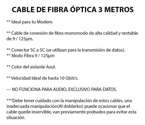 Cable Fibra Optica 3 Metros Para Modem Sc A Sc Internet