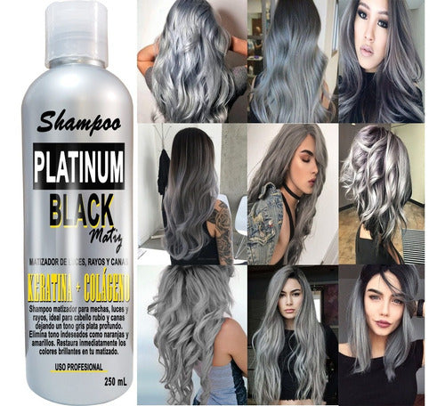 12 Shampoo Gris Plata Matizador Cabello Platinum Black