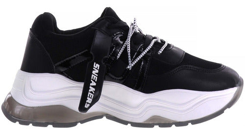 Tenis Sneakers Zapato Negro Plataforma Dama Mujer