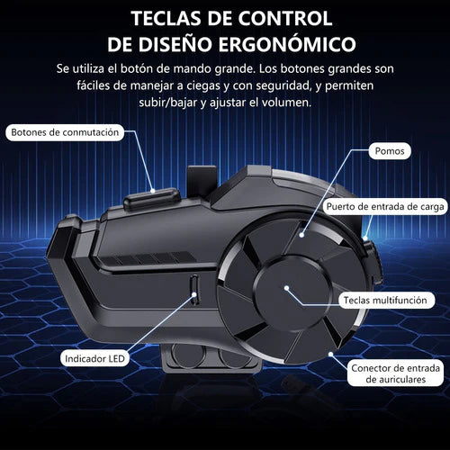 Intercomunicador Motocicleta Para Casco Bluetooth 2 Pcs Ip65
