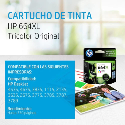 Cartucho De Tinta Original Hp 664xl Tricolor Alto Rendimient