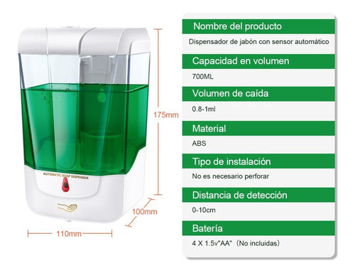 Dispensador Automático De Jabón De Gel Antibacteriano 700ml
