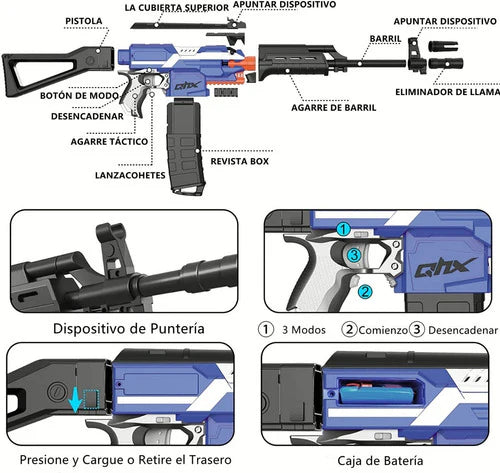Pistola Juguete Recargable 12clip Compatible Nerf Con 3 Modo