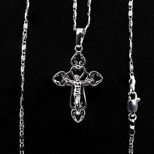 Collar Dije Cadena Cruz Jesús Religión Oro Blanco 18k Regalo