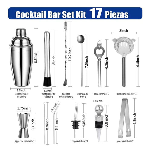 Cocktail Bar Utensilios Kit 17 Piezas 750ml Shaker Jigger