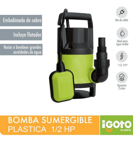 Bomba Sumergible De Plástico, 1/2 Hp Igoto Pump Spl370