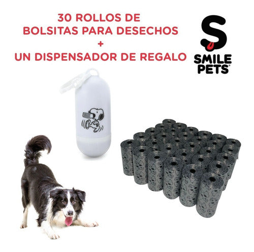 30 Rollos De 15 Bolsitas Para Perro + Dispensador Peanuts