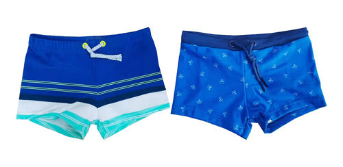 Pantalones Cortos De Natación Con Rayas Azules P/niño, 2 Pzs