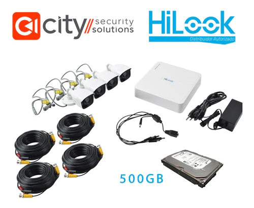 Kit Vigilancia Hilook  720p Dvr 4ch + 4 Cámaras + Hdd  500gb