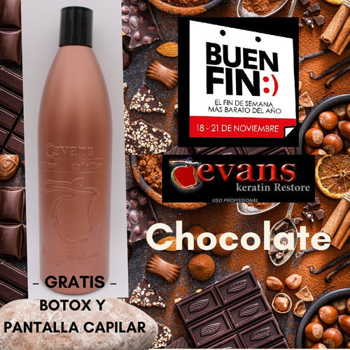 Keratina Con Chocolate Brasileña Evans +  Detox Y Pantalla C