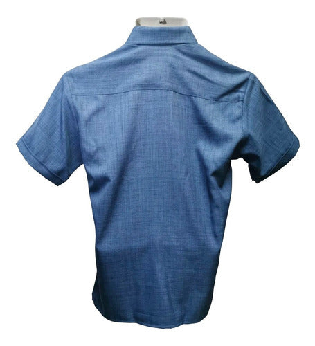 Guayabera Azul Hombre Yucateca Manga Corta Camisa Casual