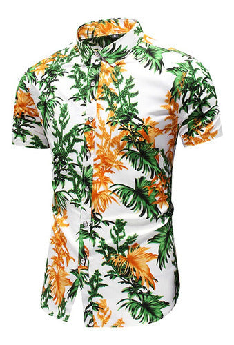 Camisa Casual De Manga Corta Para Hombre Top Estampado Flora