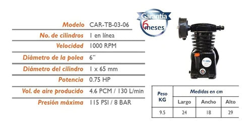Car-tb-03-06 Cabezal Para Compresor 3/4hp