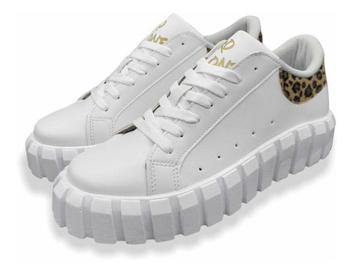 Tenis Sneakers Dama Plataforma Blanco Leopardo Animal Print