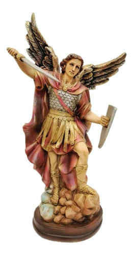 Escultura De San Miguel Arcangel Con Escudo Y Espada 33cm