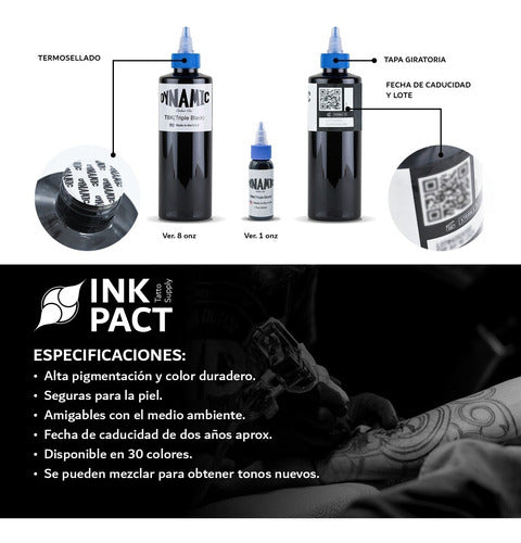 Tinta De Tatuaje Dynamic Ink Triple Black 8oz Original Usa