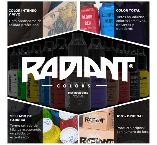 Tintas Profesionales Para Tatuar Radiant ½ Oz Set 5 Colores