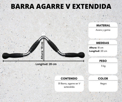Barra Agarre V Extendida Antideslizante Poleas Fitness Gym