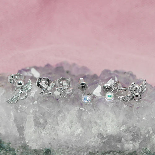Set Aretes Pendientes 3 En 1 Diamantes Cristal Oro Blanco18k