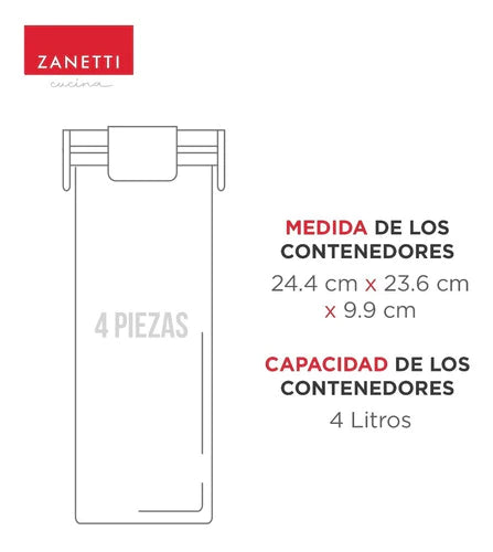 Recipientes Herméticos Para Cereal Xg - Zanetti - 4 Unidades