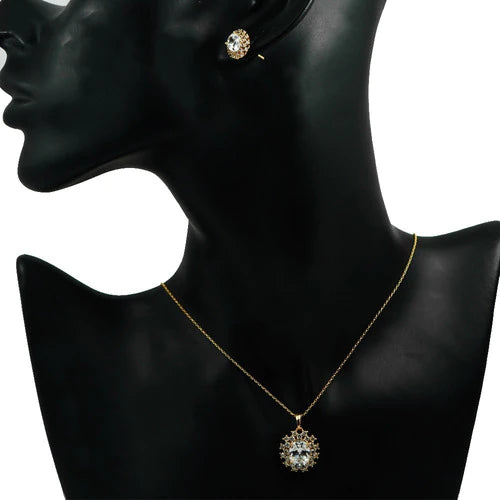 Set Collar Cadena Dije Aretes Pendiente Sol Diamante Oro 18k