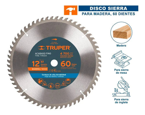 Disco Sierra P/madera 12' 60 Dientes Centro 1' Truper 18312