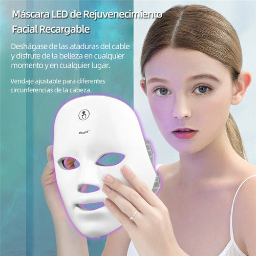 Máscara Led Facial 7 Colores Fototerapia Inalambrica