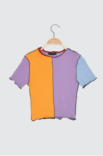 Blusa De Punto Con Cordones De Bloques De Color Multicolor T