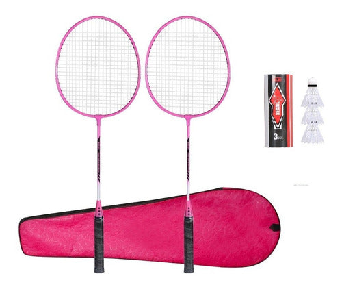 Badminton Juego De 2 Raquetas + 3 Gallitos Gallos P Niños