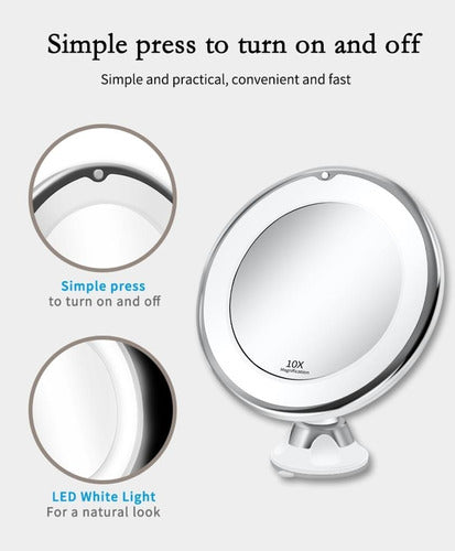 Espejo De Maquillaje 10 Veces Con Luz Led
