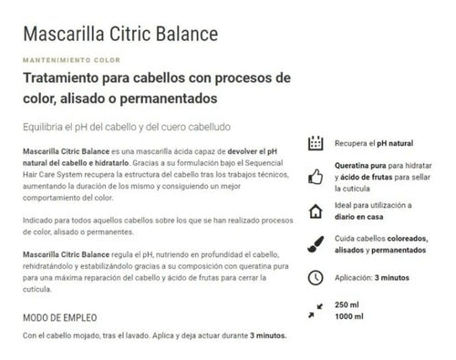 Mascarilla Salerm® Citric P/ Cabello Teñido 1 Litro