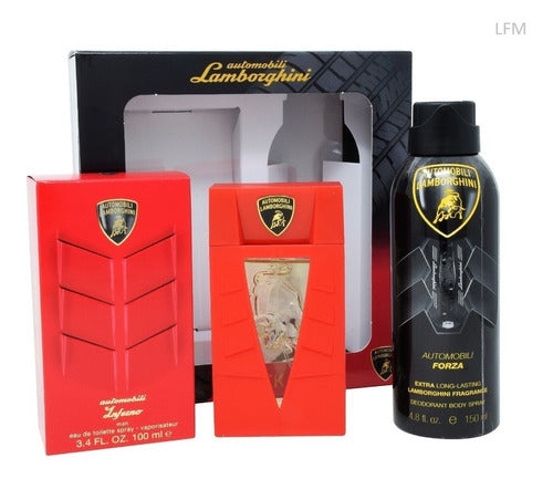 Set Perfume Loción Lamborghini Automobili Inferno Edt 100 Ml