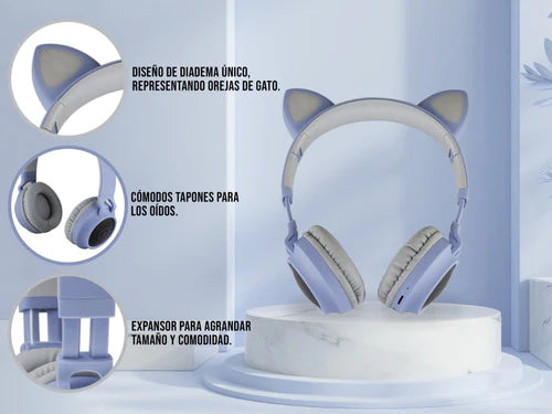 Audífonos Oreja Gato Auriculares Bluetooth Recargables