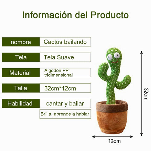 Cactus De Felpa Bailarín Que Puede Hablar .con Carga Usb