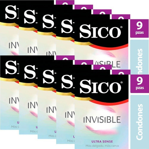 Condones De Látex Sico Invisible 10 Paquetes De 9 Pzs C/u