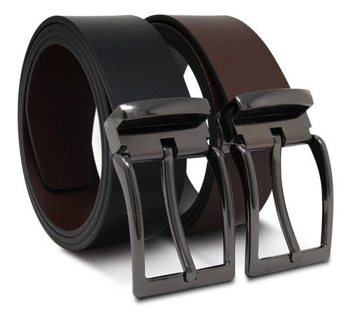 Cinturón Formal De Cuero Para Hombre - Reversible Negro/café