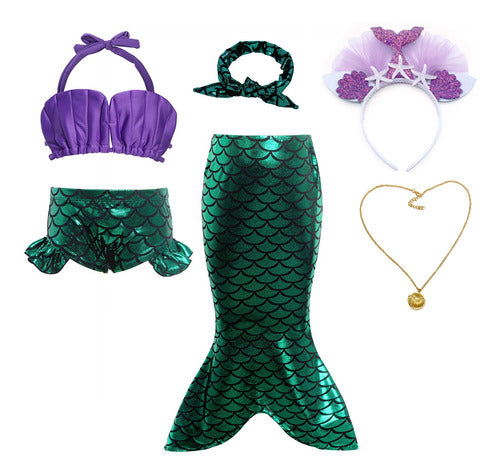 Traje Baño Sirena Niñas Bikini Natación Ariel Sirenita Set 4