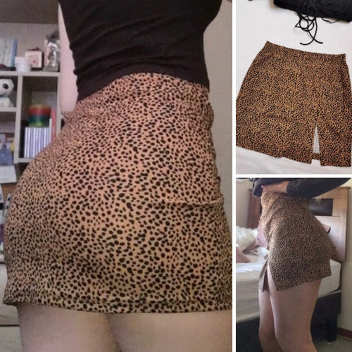 Mini Falda Corta Apretada Ajustada Diseño Leopardo Print