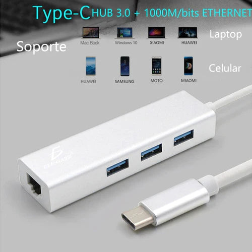 Adaptador Hub Usb Tipo C 4 Puertos Ethernet Rj45 Celular Pc