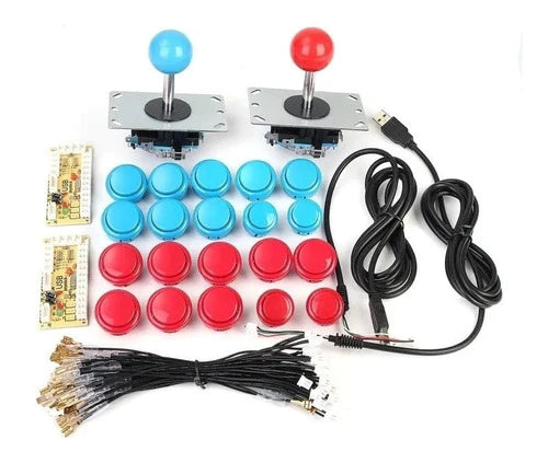 2 Kit Arcade Joystick Tipo Sanwa Palanca+20 Botones+1tarjeta